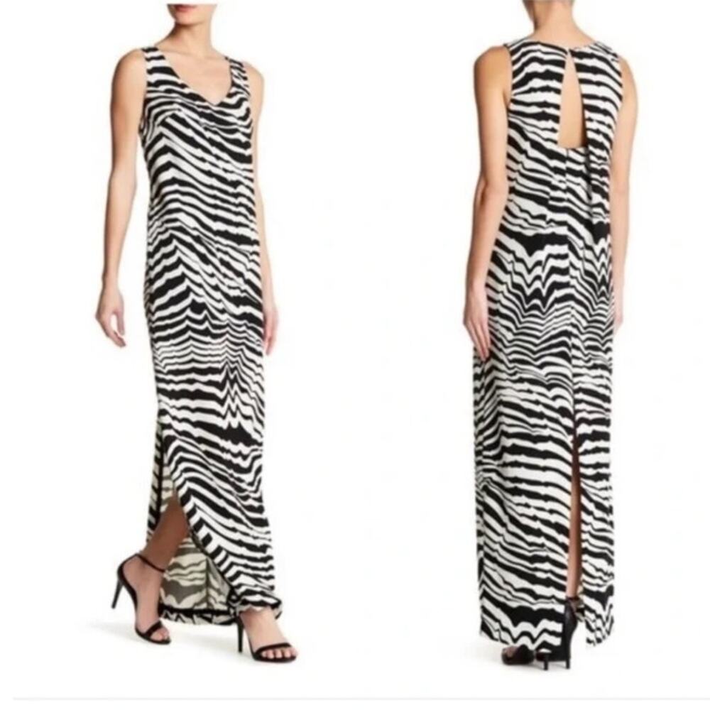 Trina Turk Macee Zebra Print Sleeveless V-Neck Designer Maxi Dress Size 6 NWT